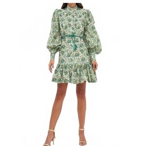 Oliphant Montenegro High Neck Button Mini Dress Green and Metallic Gold XXL